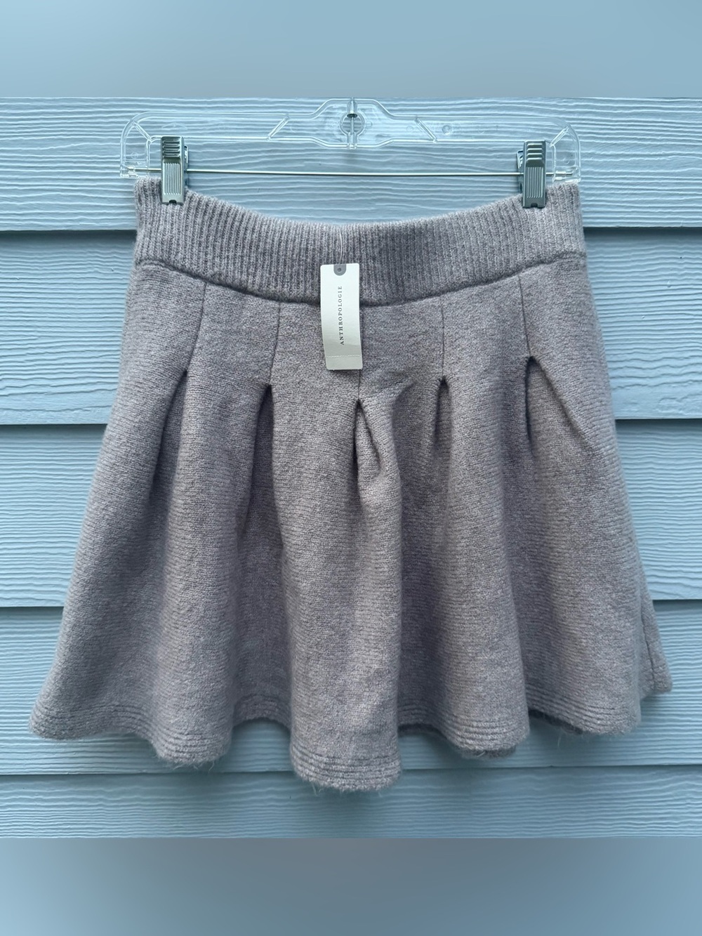 Anthropologie Taupe Knit Pleated Elastic Waist Cozy Mini Skirt NWT!